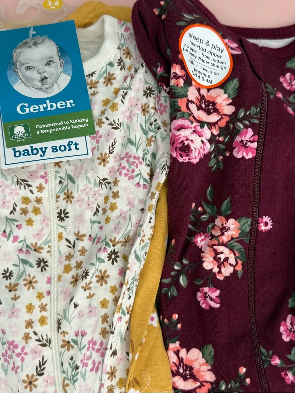 NWT, 3-6 month footie pajamas, 3 pairs